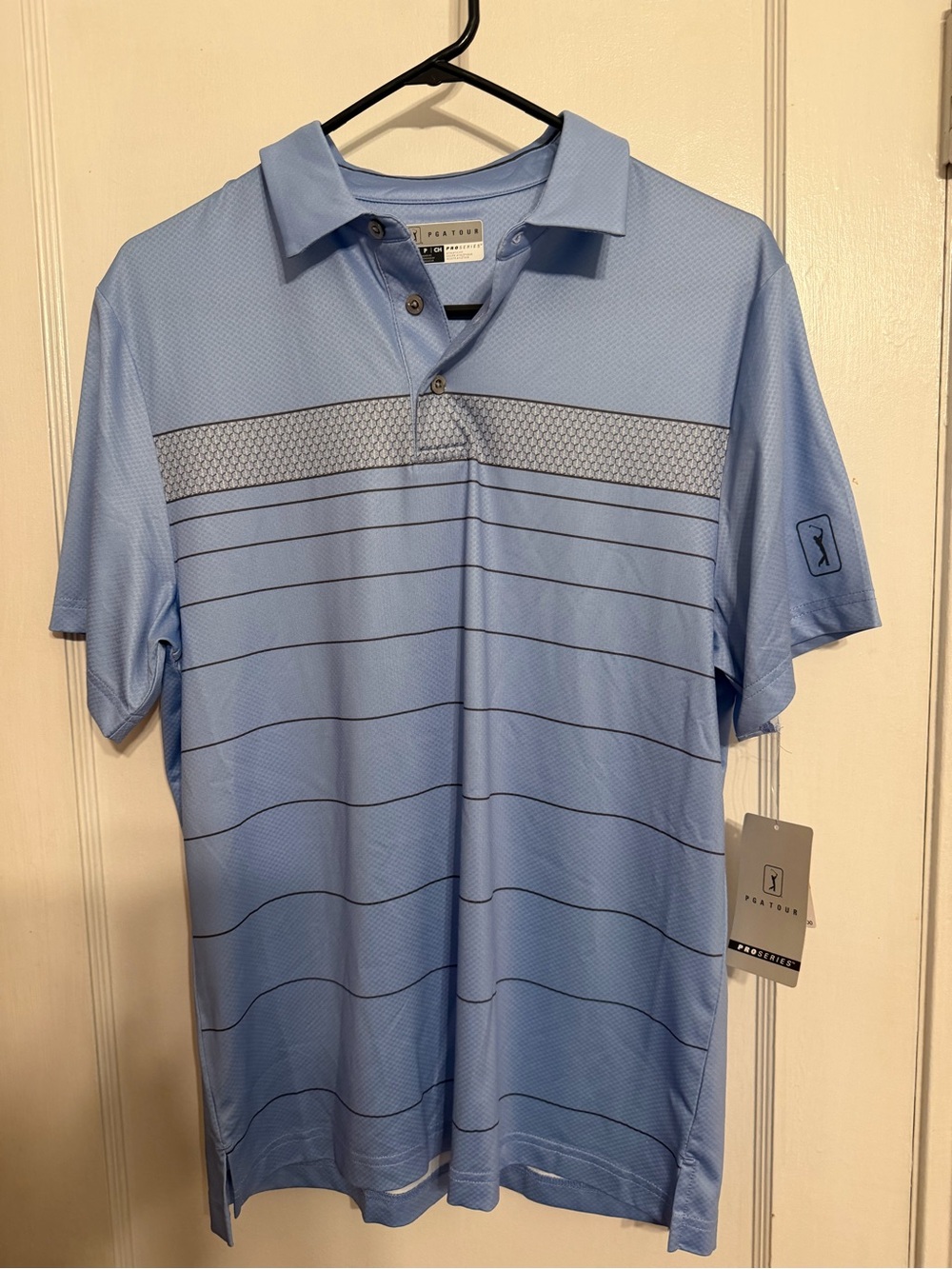 PGA Tour Light Blue Striped Performance Polo